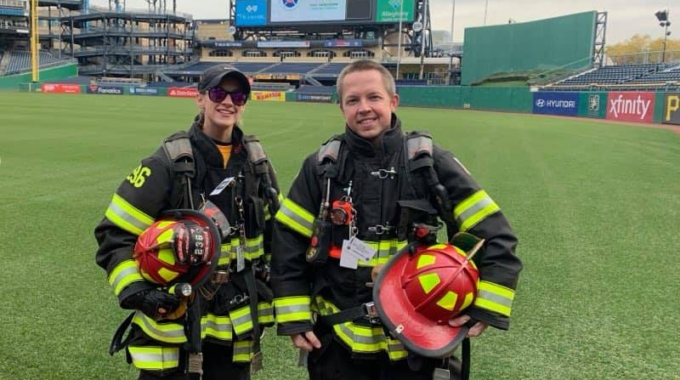 Two HPVFD Firefighters complete the PNC Park 9/11 Memorial Stair Climb