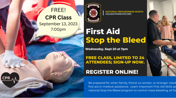Community Classes for First Aid & CPR Open in September